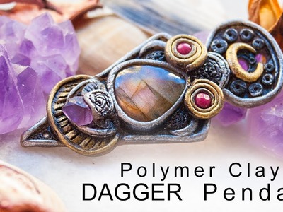 Polymer clay DAGGER pendant with gemstones | Making Process