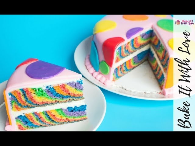 Rainbow Cake (Easy One Pan Method) with Fondant Polka Dots