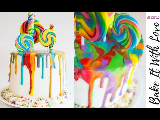 Rainbow Lollipop Drip Cake - How to Make a Drip Cake