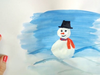 Snowman painting - Christmas holiday card making idea, Fun art activity