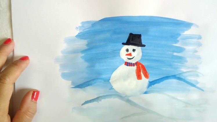 Snowman painting - Christmas holiday card making idea, Fun art activity