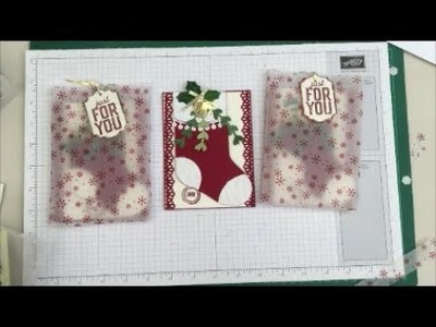 Stampin Up Fun Fold Christmas Stocking Gift Card Holder and Card, With Trim Your Stockings