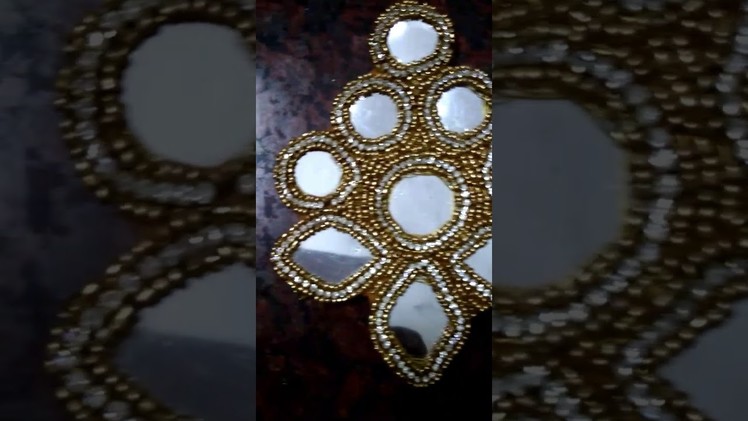 #aari work#maggam work#squared mirrors#round mirrors #golden sugar beads#designer motif#brooch#patch