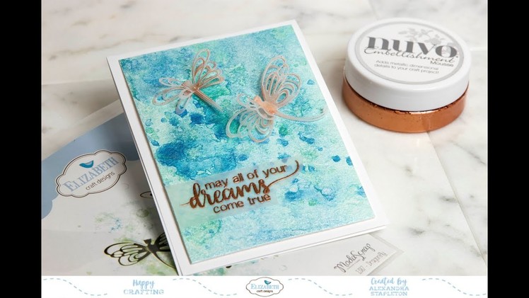 Dancing Vellum Dragonflies, Metallic Watercolor Background & Heart Embossing Handmade Card Tutorial