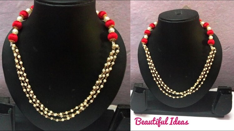 DIY.How to Make Silk thread Designer Necklace.Pearl Designer Necklace.Silk thread Designer pearl set