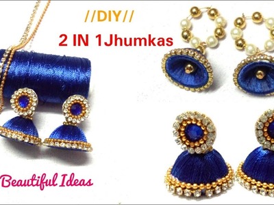 DIY.How to Make Silk thread Designer Jhumkas.2 In 1 Jhumkas.Silk thread Hoop Designer Jhumkas Making