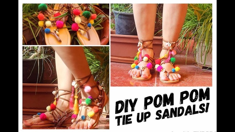 DIY Lace Up Pom Pom Flats.Sandals | Turn Your Basic Flats into Bohemian Pom Pom Flats | Sugar Crayon