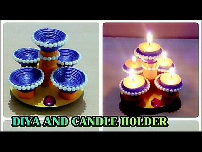 DIYA AND CANDLE HOLDER CRAFT.FROM NEWSPAPER.DIWALI SPECIAL