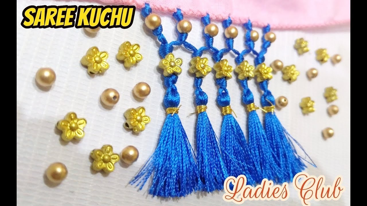 How to make Saree Kuchu. Saree Tassels. Gonde designs using Beads I DIY