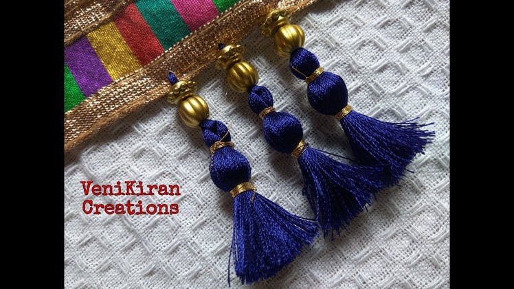 How to Make Saree Tassel.Kuchu design with Beads @ Home - Design 25::Tutorial