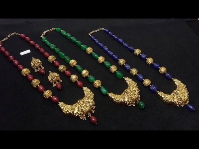 Latest Saree Matching Beads Long Necklace Designs