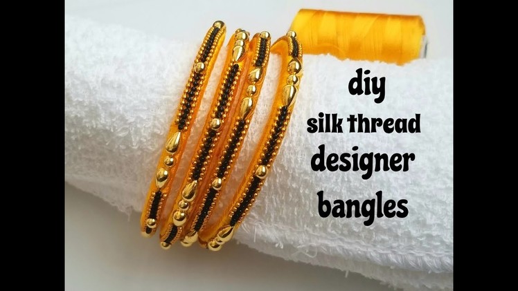 Making Silk Thread Bangles|| diy silk thread designer bangles gold look|bangle making