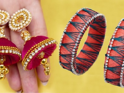 2 Best Silk Thread Jhumkas & Bangles Making Video || DIY earrings,DIY Bangles