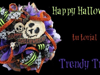 2017 Happy Halloween Skull Wreath Tutorial by Trendy Tree