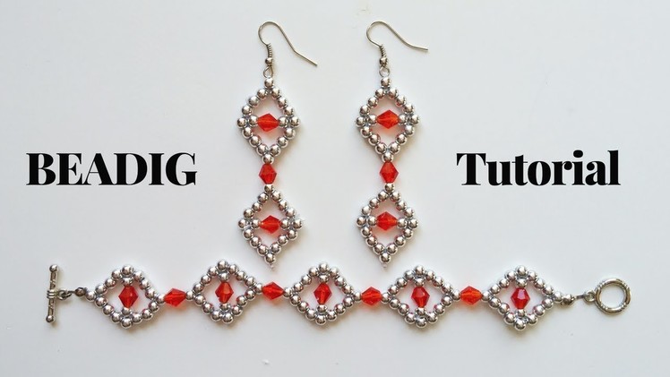 Beading tutorial. Easy pattern for earrings and bracelet