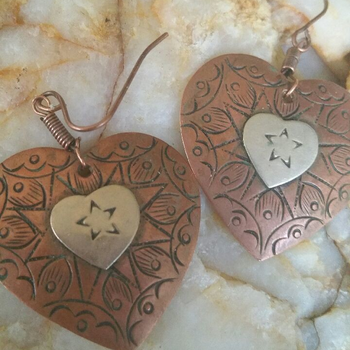 Copper and Silver Earrings Etched