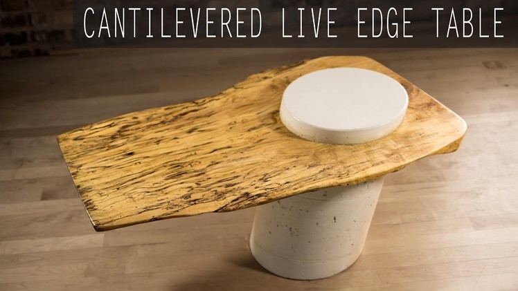 DIY Cantilevered Live-Edge Table w. White Concrete Base