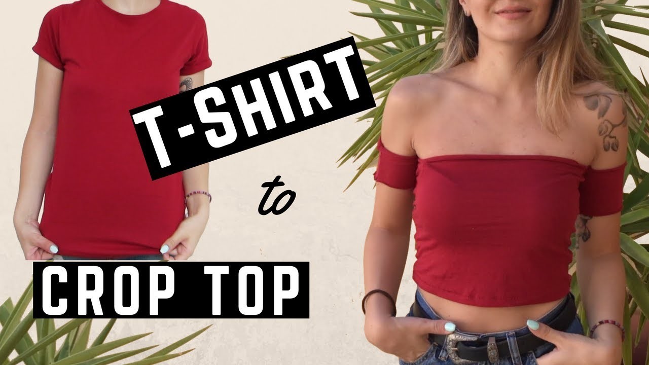 DIY Off the Shoulder CROP TOP from a TSHIRT, Clothing Hack, Owlipop