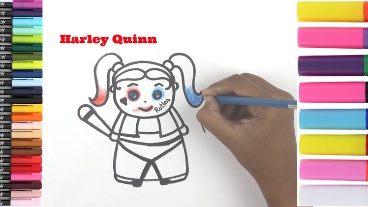 How To Draw A Cartoon Harley Quinn | Drawing Tutorial for kids |  | SUICIDE SQUID