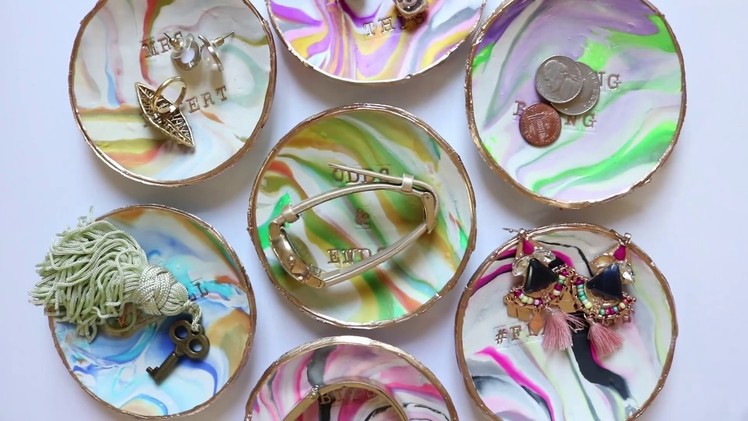 How To Make DIY Stamped Marbled Clay Trinket Dishes