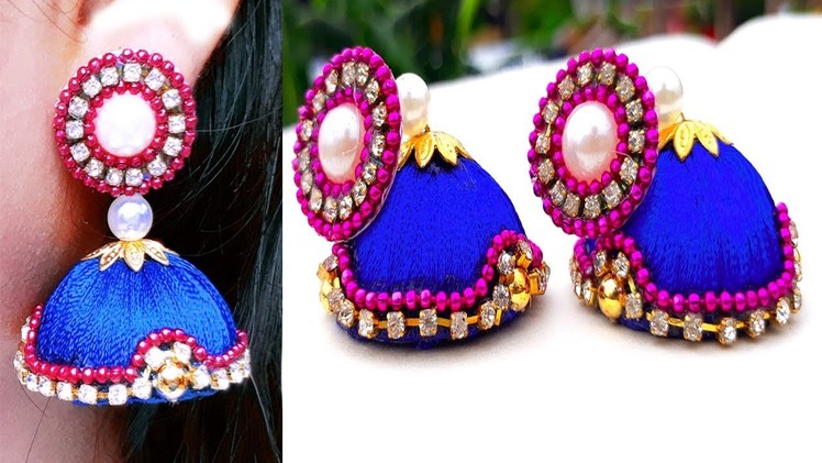 Silk thread Earring || bridal jhumka earrings at home || handmade Jhumka tutorial