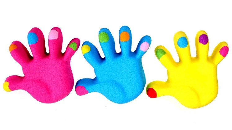 DIY Kinetic Sand Hands Colorful Nails Learn Colors Play Doh Animals for Kids