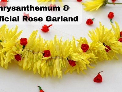 Easy method to make flower garland with rose | Chrysanthemum String | Rainbow Rangoli