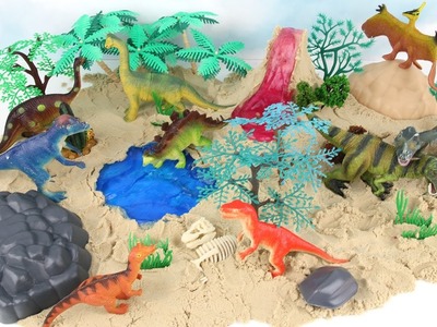 Learn Dinosaur Names Sound for Kids Toys DIY T-Rex Triceratops Kinetic Sand Mini Beach Volcano Dino