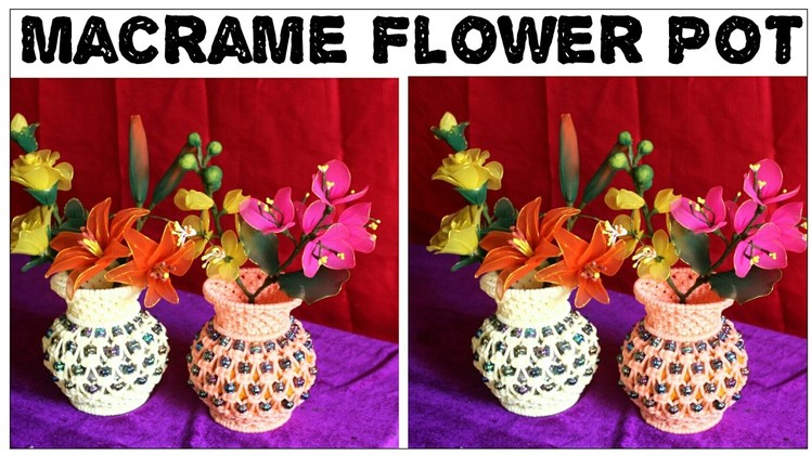 Unique & easy DIY of Macrame Flower Vase|#5| Macrame Flower Pot Using newspapers &Waste Plastic Bags