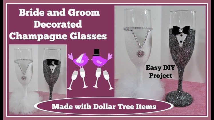 ????Bride and Groom ????Champagne Glasses. Easy DIY *Please read note in description