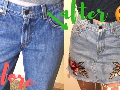 DIY Embroidered Jean Skirt
