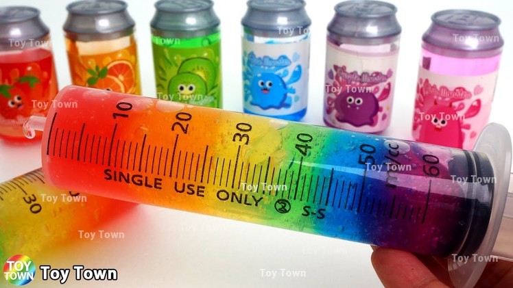 DIY How To Make Rainbow Colors Slime Big Syringe for Kids