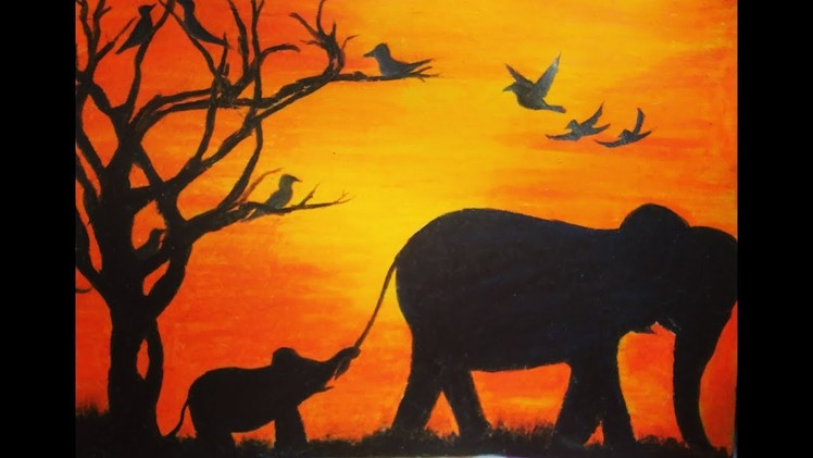 African sunset painting||how to draw easy african sunset by pastels||painting||landscape