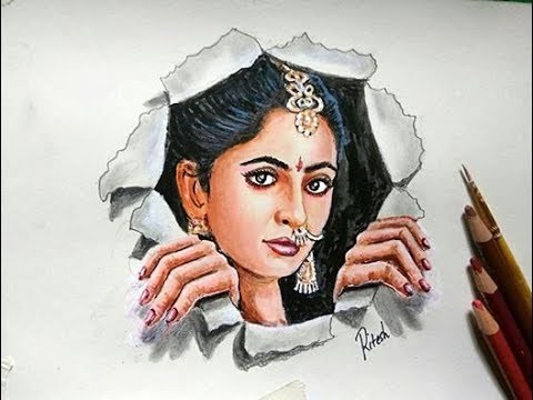 Awesome 3D Drawing of Devasena - Anushka shetty | Bahubali 2 Movie | Drawing Anushka Shetty