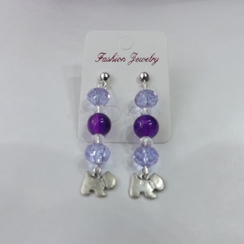 Crystal and bead dangle earrings with dog charm