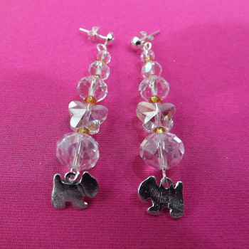 Crystal Butterfly Dangle Earrings with dog charm