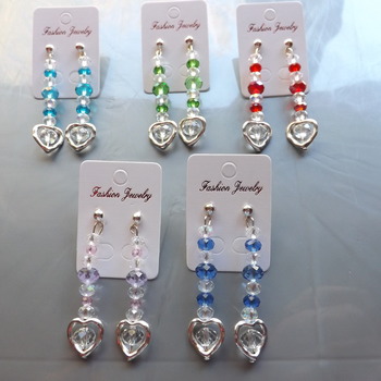 Crystal Heart Dangle Earrings for pierced ears. Choice of any colours.