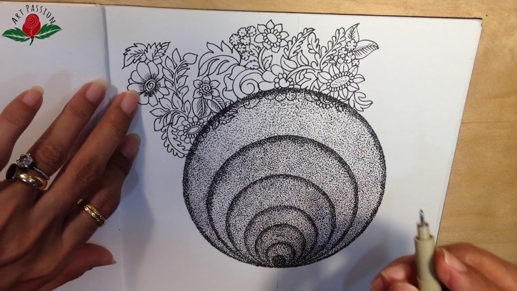 Doodle 10 : 3D black hole floral doodle with ink and my journey as henna profession :English