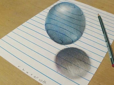 Drawing a Floating, Levitating Sphere - How to Draw 3D Ball - Trick art on Line Paper - VamosART