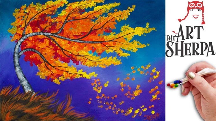 Fall Birch Tree  Q Tip Painting Technique for BEGINNERS EASY Acrylic Painting