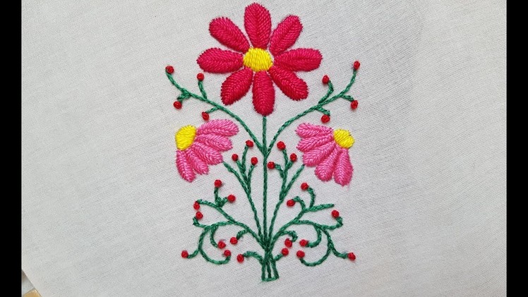 Fish bone stitch | hand embroidery | fishbone stitch design for cushion cover