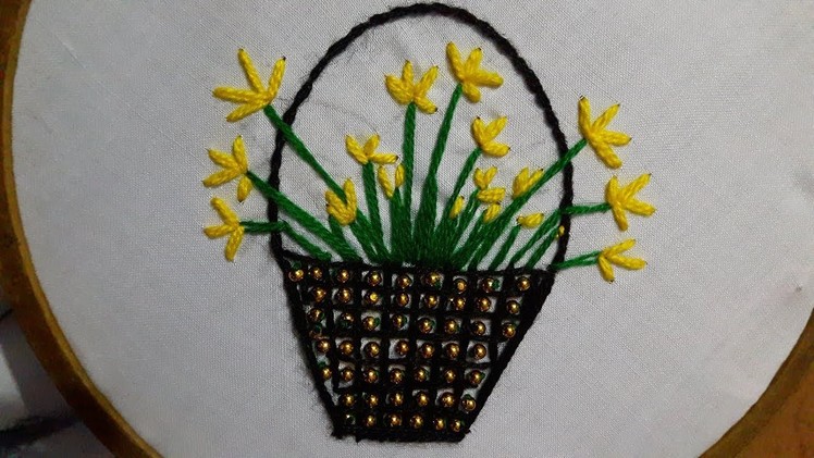 Hand embroidery : basket new design flower #2 design stitch by hand basket