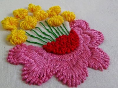 Hand Embroidery: Bullion Lazy.Spring Embroidery