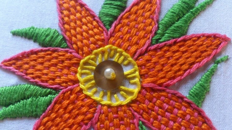 Hand embroidery design. Hand embroidery stitches for beginners. Checkered flower stitch.