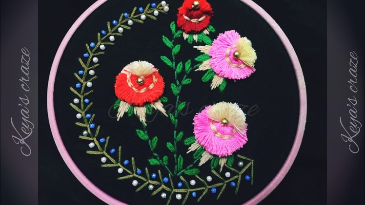 Hand embroidery design | Different style pompom flower(Keya's craze creation) | Keya's craze | 146