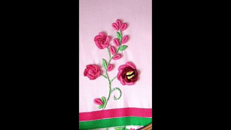 Hand Embroidery Designs, CAST ON STITCH FlOWER BY EASY LEARNING BY ATIB