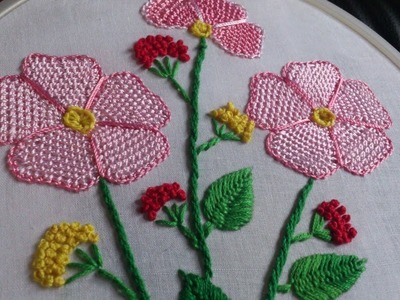 Hand embroidery designs. Beautiful flower stitch. (Net stitch or detached button hole stitch)