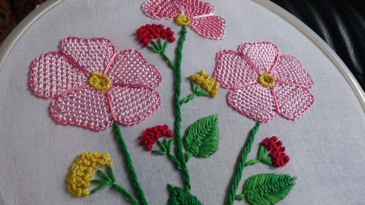 Hand embroidery designs. Beautiful flower stitch. (Net stitch or detached button hole stitch)