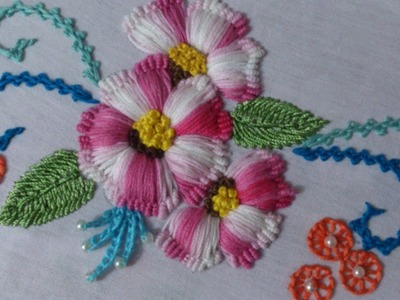Hand Embroidery designs. Puffed flower stitch.