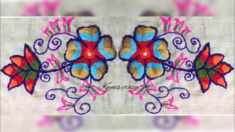 Hand embroidery flower design for beginners | Multicolour raised fishbone flower |Keya's craze | 151